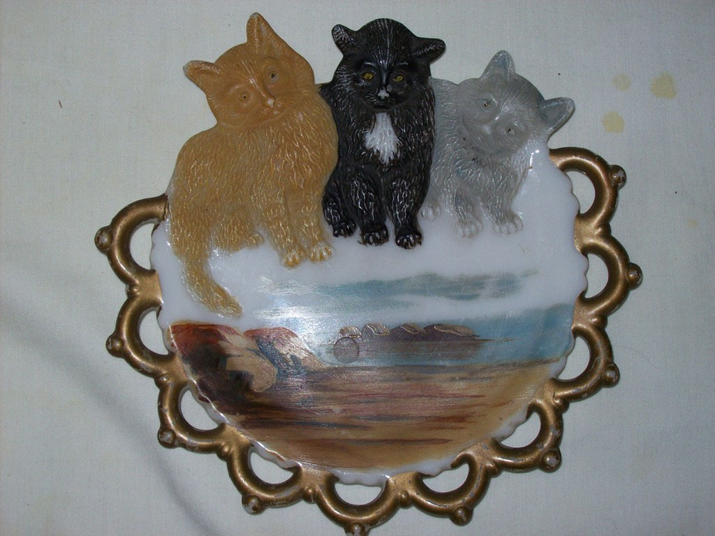 Cat Plate - Decorated Milk Glass