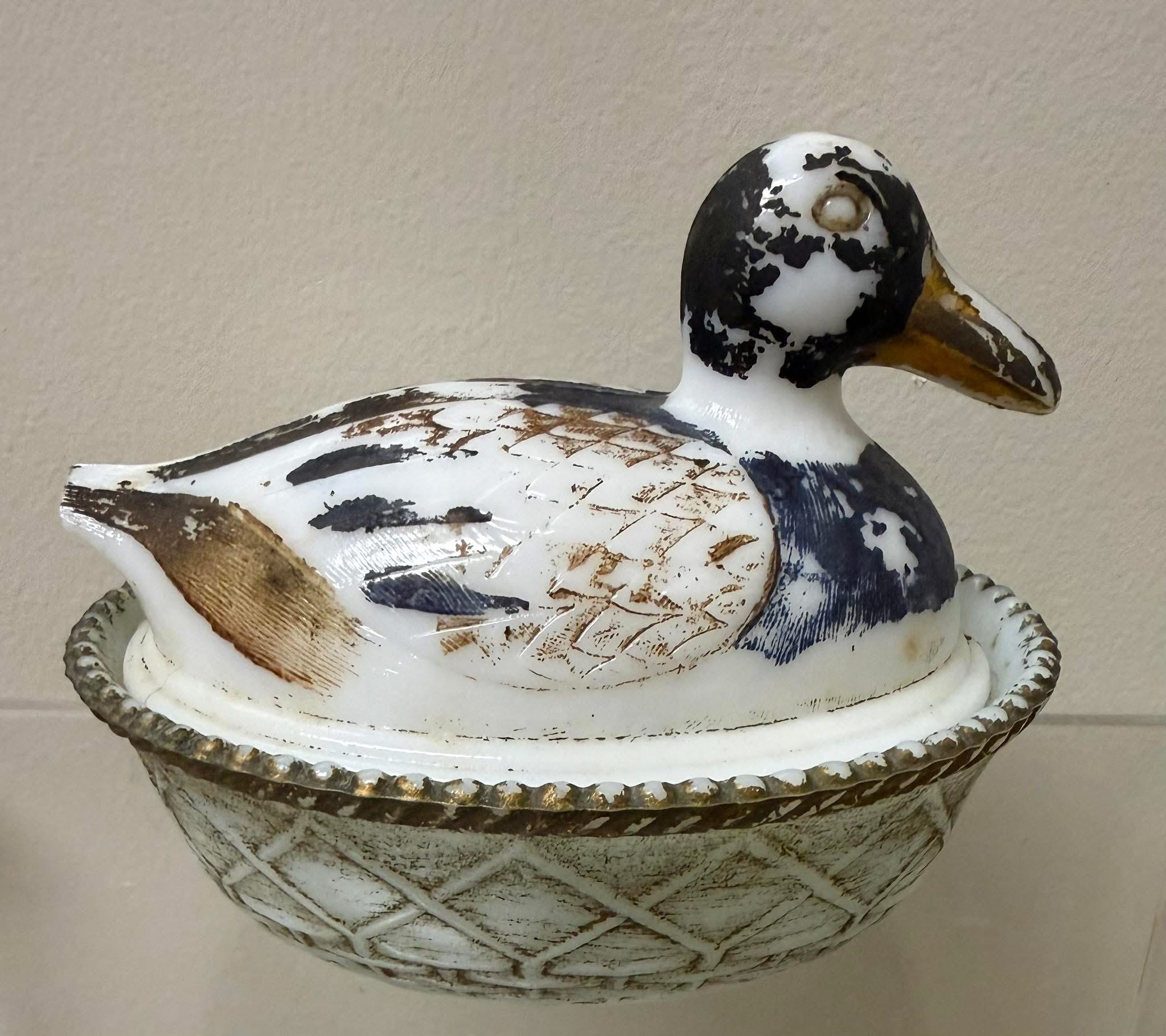 Westmoreland Specialty Pin Tail Duck Mustard Container On Basketweave Base